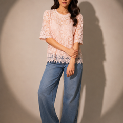 Pearl-Trim Floral Lace Top