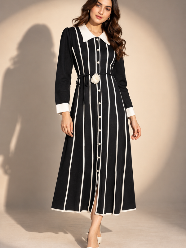 Striped Collared Midi Dress