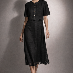 Textured Lace Midi Dress with Matching Cropped Jacket