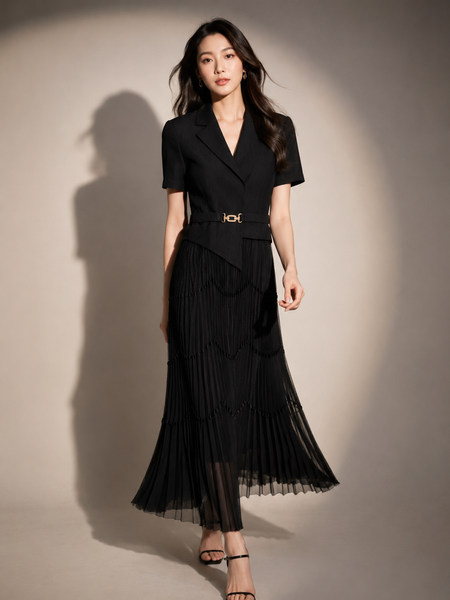 Pleated Tailored Maxi Dress