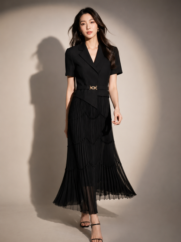 Pleated Tailored Maxi Dress