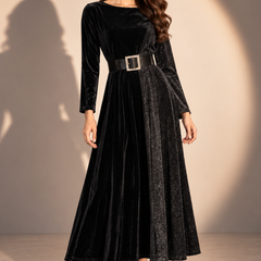 Velvet Shimmer Panel Midi Dress