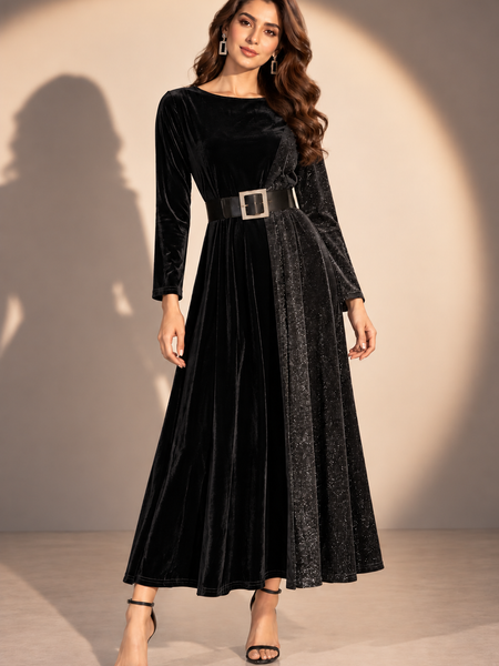 Velvet Shimmer Panel Midi Dress