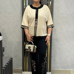 Lace Panel Straight-Leg Trousers