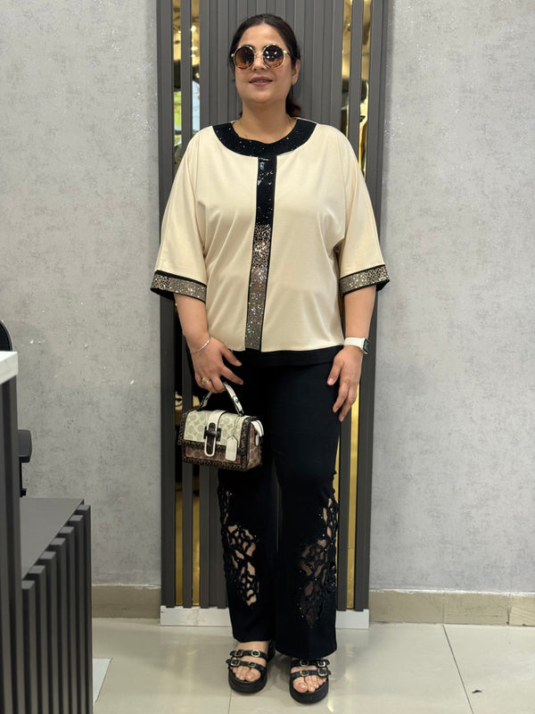 Lace Panel Straight-Leg Trousers