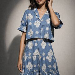 Printed Tiered Mini Dress with Buttoned Top