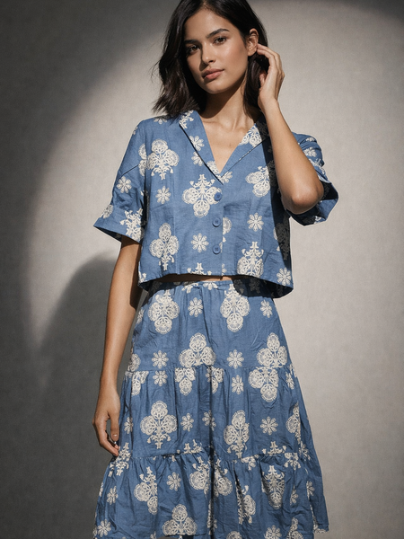 Printed Tiered Mini Dress with Buttoned Top