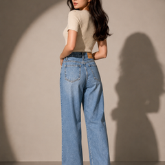 Diamond Embellished Wide-Leg Jeans