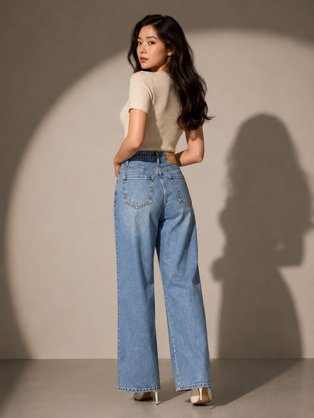 Diamond Embellished Wide-Leg Jeans