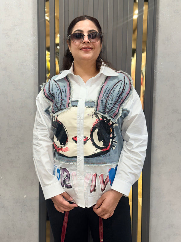 Graphic Patchwork Shirt with Textured Panel