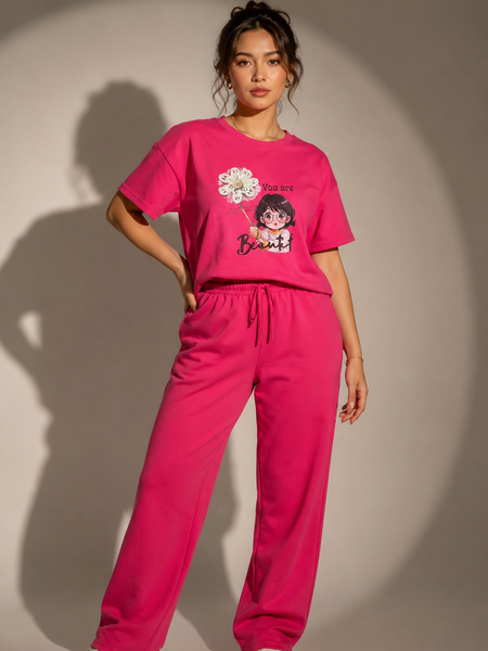 Graphic Lounge Set with Embroidered Appliqué