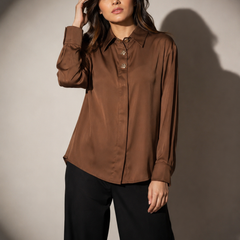 Satin Shirt with Statement Button Detail