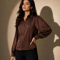 Satin Button shirt  with Pleated Sleeves