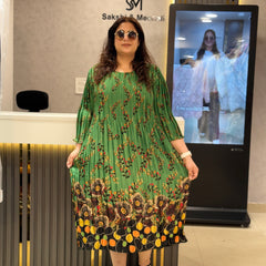 Pleated Printed Midi Dress