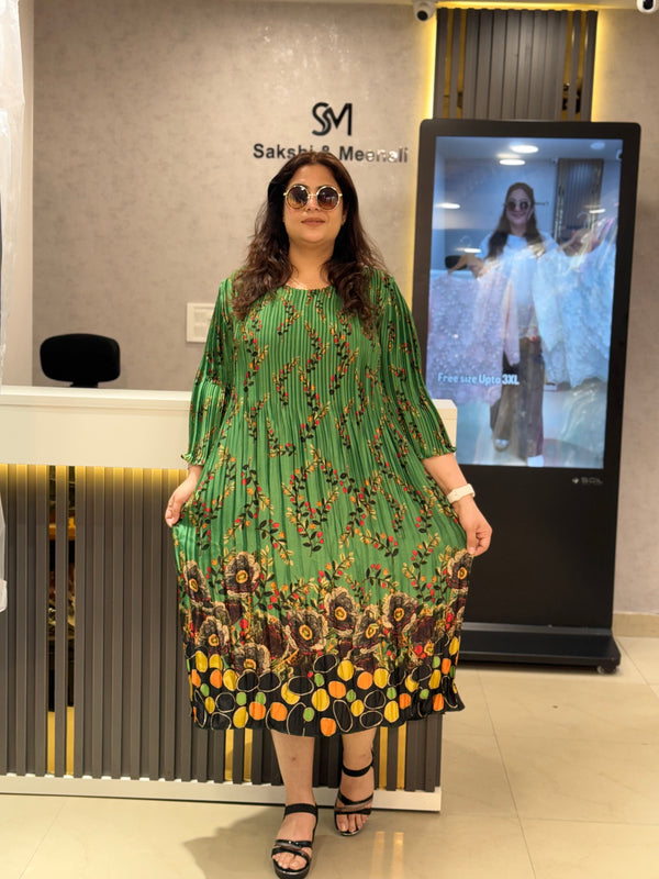 Pleated Printed Midi Dress