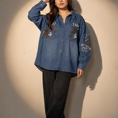 Embroidered Oversized Denim Shirt