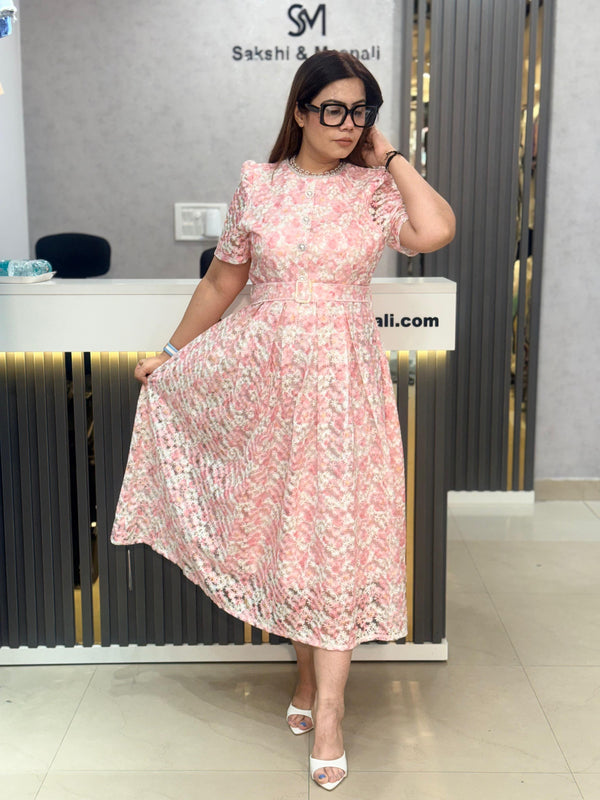 Floral Print Belted Midi Dress