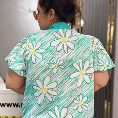 Floral Print Cropped Shirt with Contrast Collar