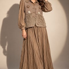 Textured Knit Vest & Pleated Dress Set