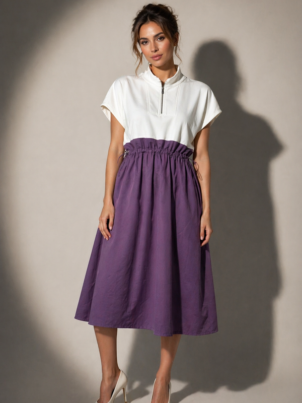 Structured Gathered Waist Midi Dress