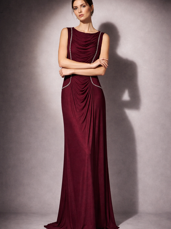 Draped Embellished Evening Gown