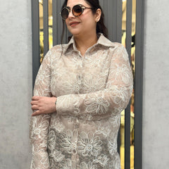 Sheer Floral Embroidered Shirt