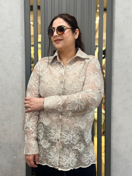 Sheer Floral Embroidered Shirt
