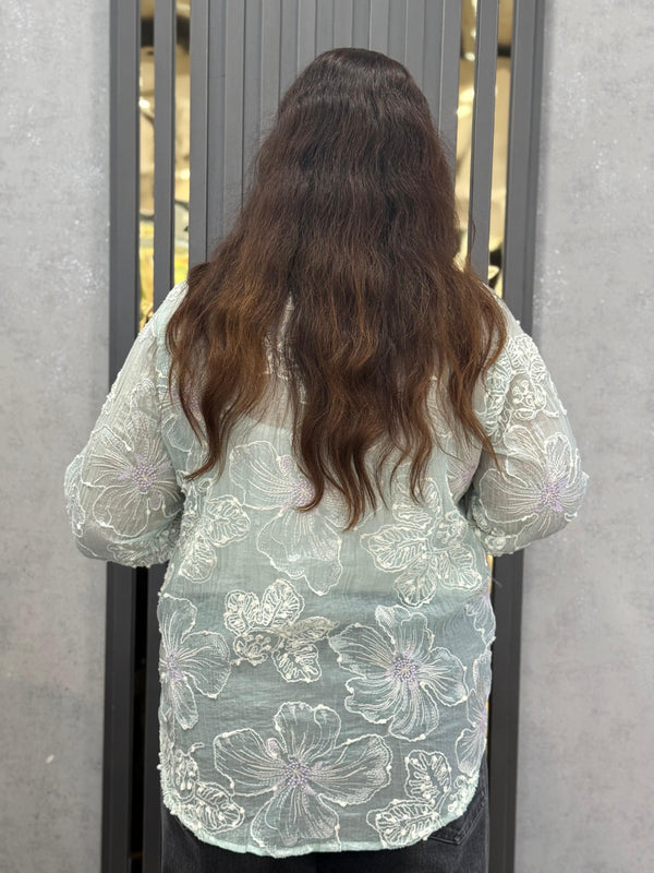 Floral Embroidered Sheer Shirt