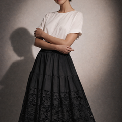 Tiered Lace Hem Midi Skirt