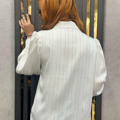 Pinstripe Satin-Feel Shirt