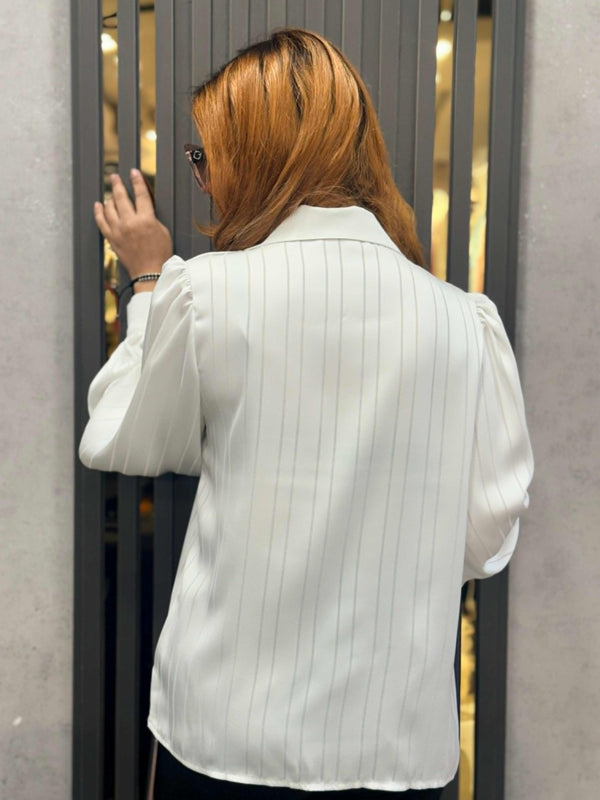 Pinstripe Satin-Feel Shirt