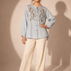 Embroidered Chambray Blouse