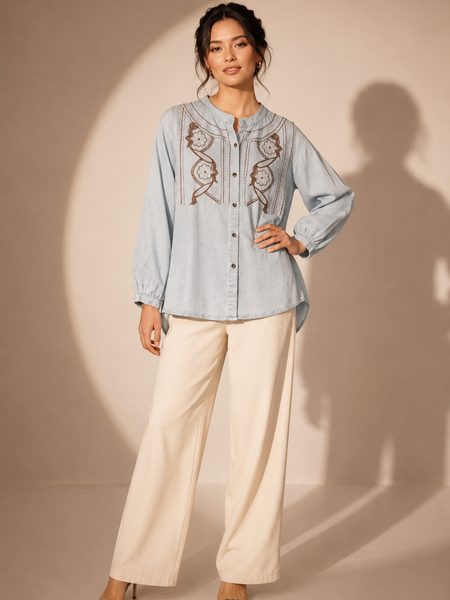 Embroidered Chambray Blouse
