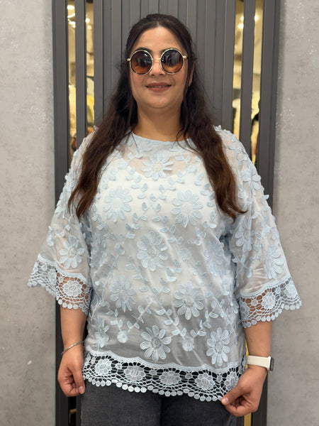 Floral Embroidered Sheer Top