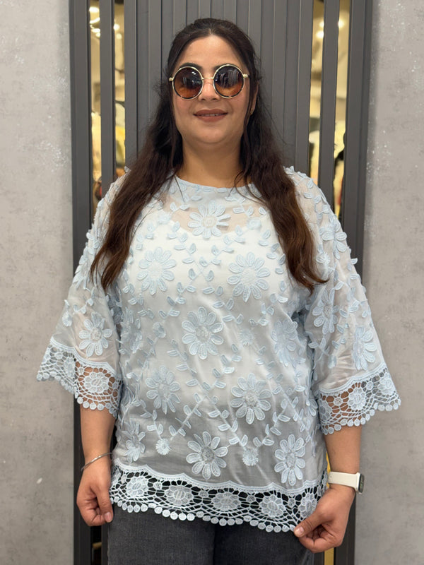 Floral Embroidered Sheer Top