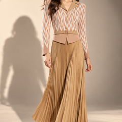 Pleated Knit Belted Maxi Dress