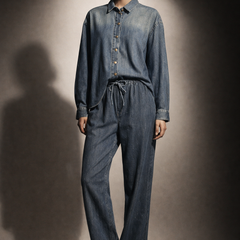 Relaxed Denim Shirt & Drawstring Trouser Set