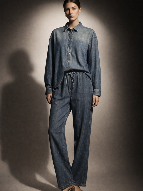 Relaxed Denim Shirt & Drawstring Trouser Set