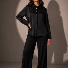 Satin Shirt with Statement Button Detail
