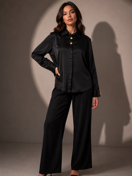 Satin Shirt with Statement Button Detail