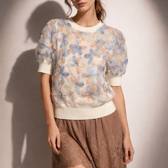 Textured Floral Embellished Knit Top