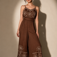 EMBROIDERED WIDE-LEG JUMPSUIT