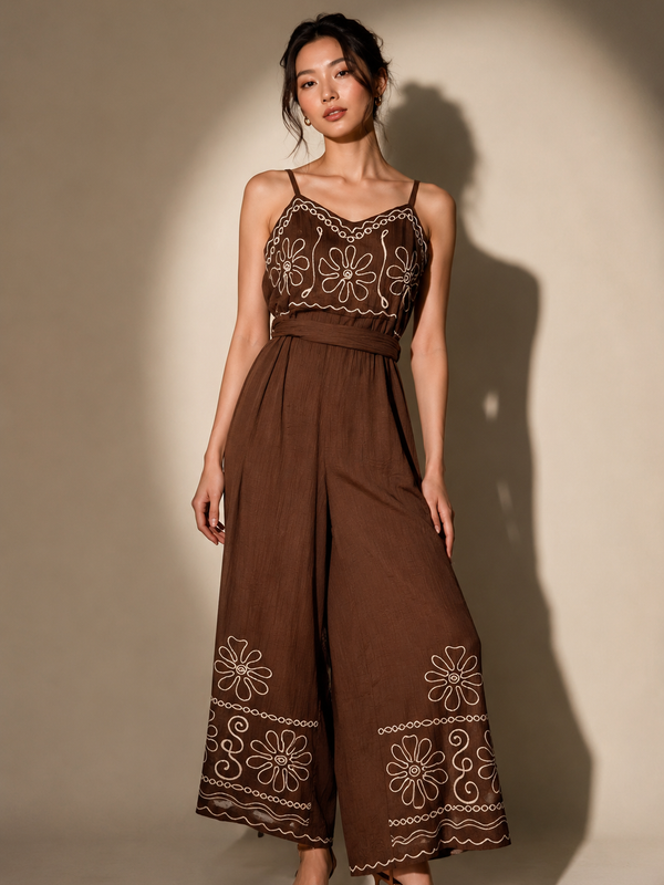 EMBROIDERED WIDE-LEG JUMPSUIT