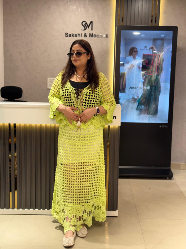 Crochet Knit skirt top with Flared Sleeves