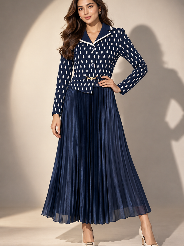Polka Dot Pleated Panel Dress