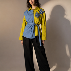 Contrast Panel Belted Shirt