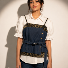 Layered Denim Corset Top with Shirt