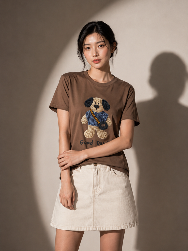Textured Puppy Graphic T-Shirt