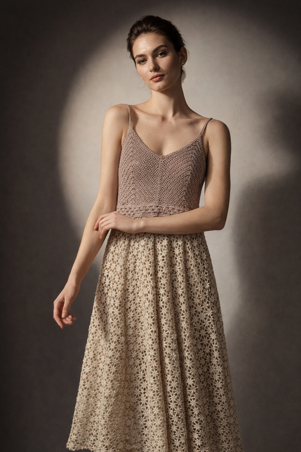 Crochet Midi Dress with Scalloped Detailing