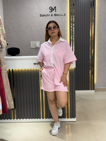 Relaxed Poplin Shirt & Frill Hem Shorts Co-ord Set